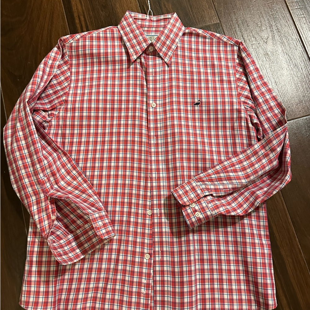Izod Red and White Casual Button Down Shirt with Gingham Pattern